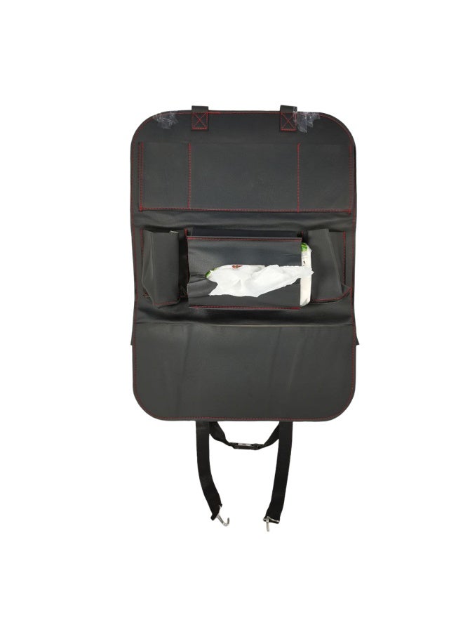 Premium Faux Leather Universal Backseat Organizer and Kick Mat for Cars, Trucks, and SUVs  Durable, Easy-Clean Protector with Deep Storage Pockets, Tablet Sleeve, and Tissue Holder  Non-Destructive Buckle-Strap Fastening - Image 1