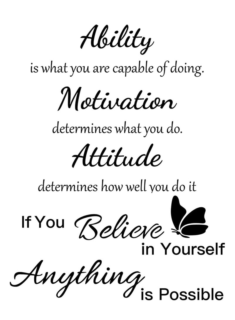 2 Sheets Vinyl Wall Quotes Stickers, Ability Motivation Attitude Believe in Yourself Inspirational Saying Home Decals Quote, Home Decor for Office School Classroom Teen Dorm Room Wall Decal (Black) - Image 1