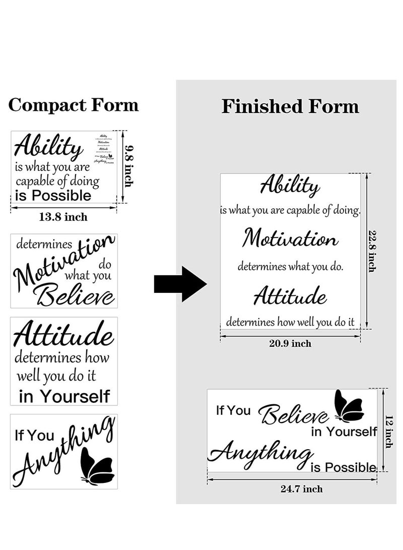 2 Sheets Vinyl Wall Quotes Stickers, Ability Motivation Attitude Believe in Yourself Inspirational Saying Home Decals Quote, Home Decor for Office School Classroom Teen Dorm Room Wall Decal (Black) - Image 2