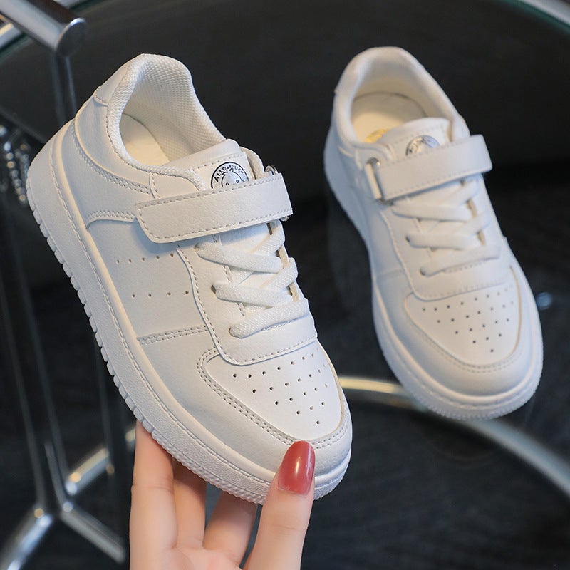 Kids White Casual Sneakers - Breathable Lightweight School Shoes for Boys & Girls with Velcro Closure