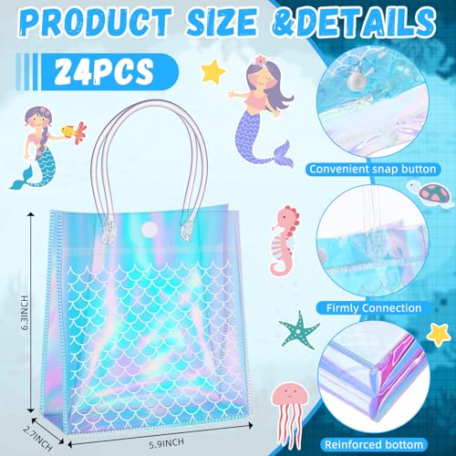 Ribbonlic 24 Pcs Mermaid Clear Gift Bags, Mermaids Party Favor Bags Mermaid PVC Gift Candy Treat Bag for Themed Birthday Party Supplies Favors - Image 2