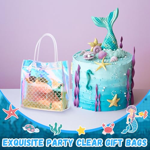 Ribbonlic 24 Pcs Mermaid Clear Gift Bags, Mermaids Party Favor Bags Mermaid PVC Gift Candy Treat Bag for Themed Birthday Party Supplies Favors - Image 4