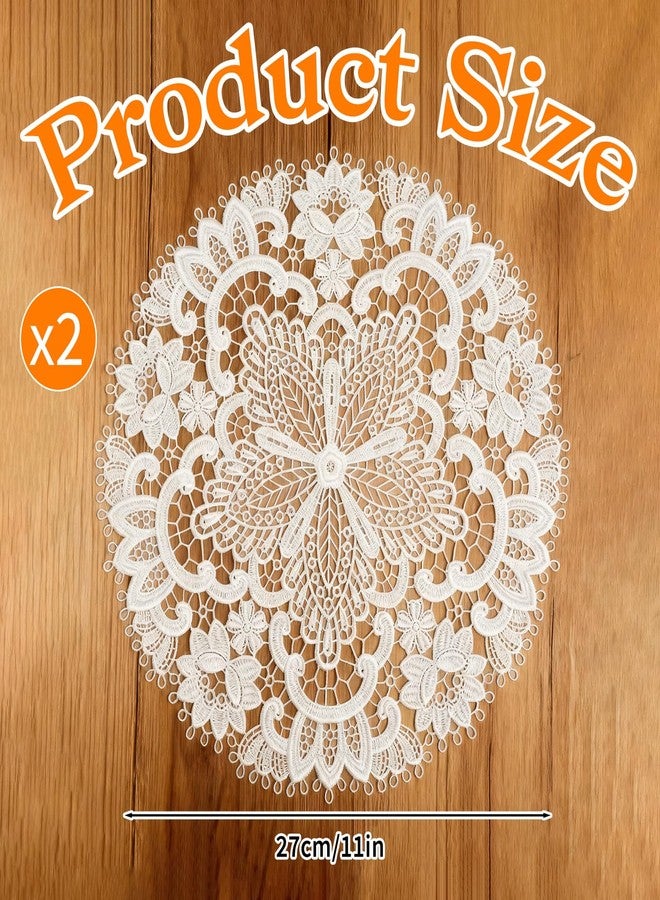 Zelphvt 2 PCS Lace Doilies for Tables, 11 Inch Lace Placemats Doily Round Vintage Crochet Coasters for Tables Kitchen Dining Room Wedding Birthday Party Decoration - Image 2
