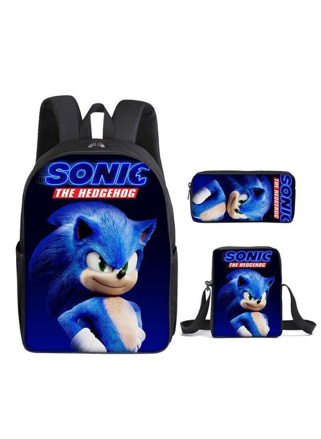 سونيك على ظهره مقلمة حقيبة ثلاثة قطعة دعوى الرجال والنساء الترفيه الرياضة حقيبة السفر طالب حقيبة المدرسة - Image 1