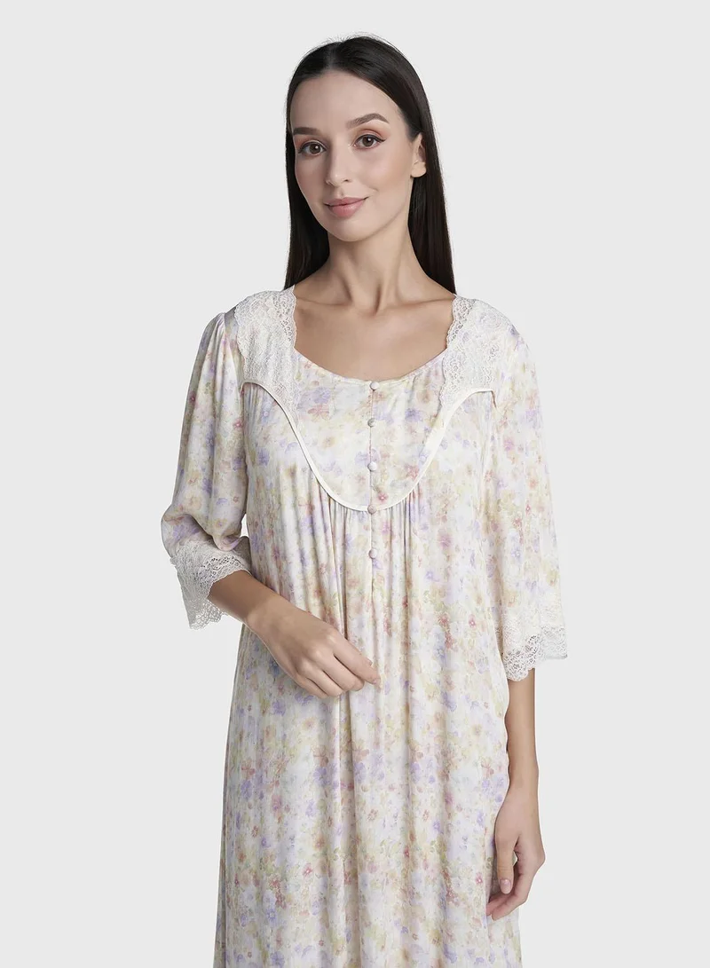 Kashkha Rose Quartz Viscose Long Nightwear Dress (CNH511)