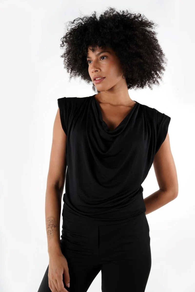 الكسندر جاردي Cowl Neck Padded Flowy Blouse (B24-0081)