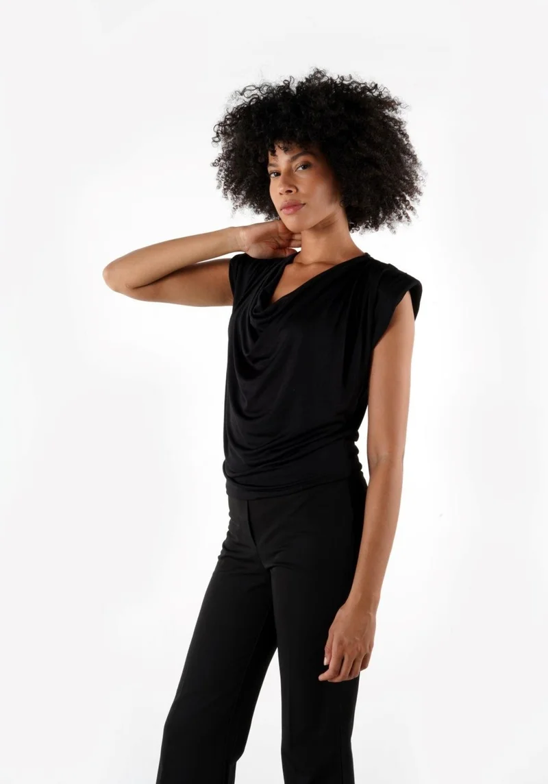 الكسندر جاردي Cowl Neck Padded Flowy Blouse (B24-0081)