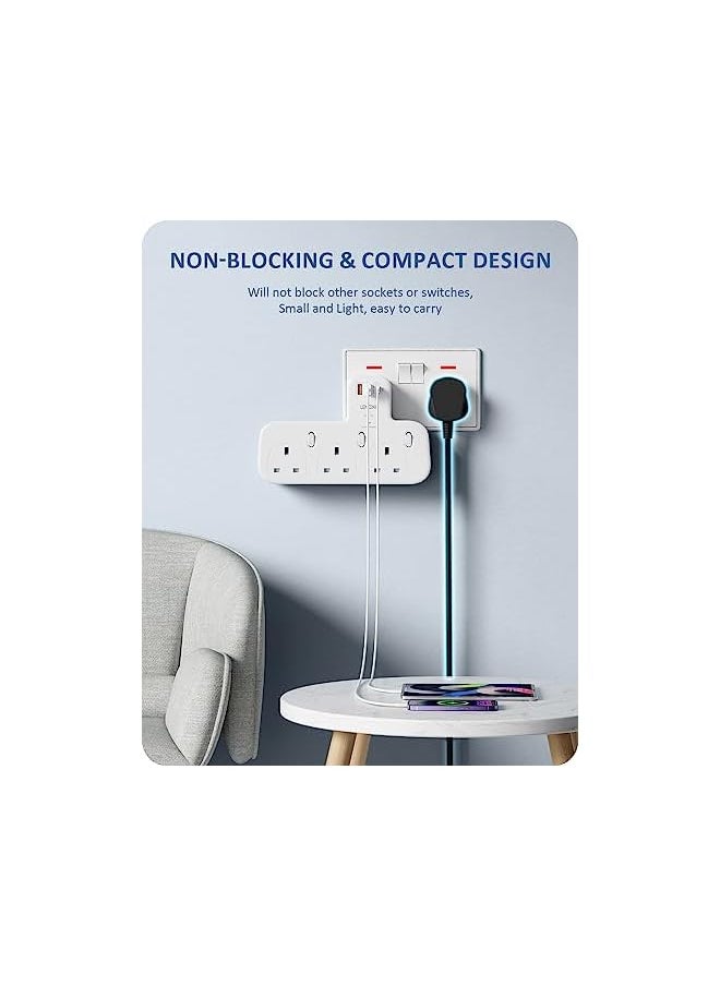 Lencent LENCENT 3 Way Plug Extension with PD 20W USB-C & 2 USB-A QC 3.0, Multi Plug Adaptor UK with Individual Switches, Surge Protected Plug Extender Wall Socket for Home, Kitchen, Office, 13A 3250W  - Image 5