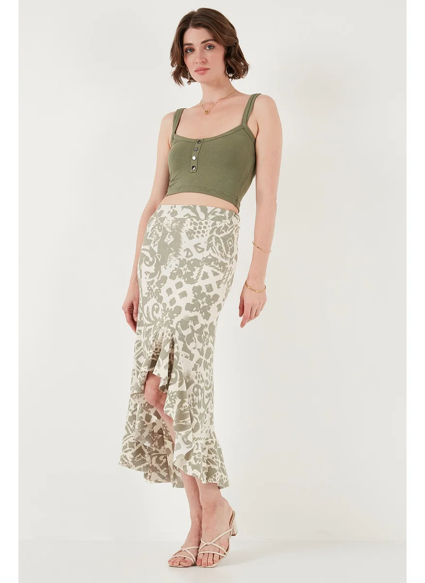 Lela Regular Fit Patterned High Waist Flounce Midi Length Slit Skirt Women's Skirt 5869013