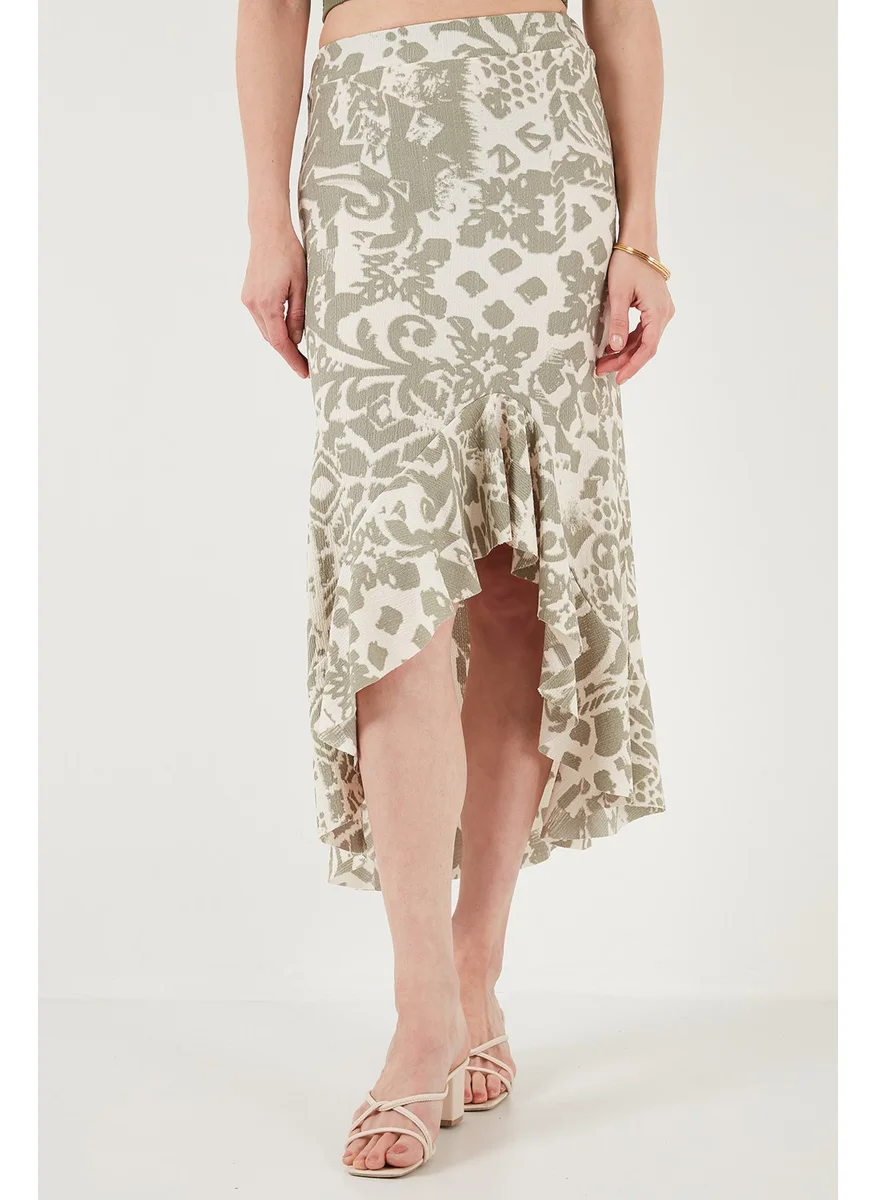 Lela Regular Fit Patterned High Waist Flounce Midi Length Slit Skirt Women's Skirt 5869013