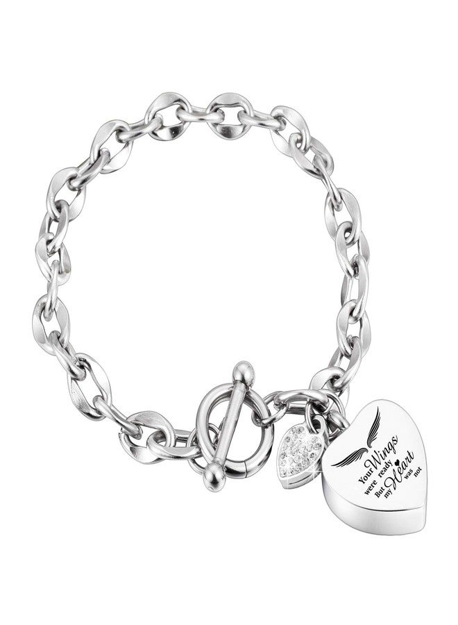 XIUDA Heart Urn Bracelet for Ashes Stainless Steel Memorial Jewelry Cremation Bracelet Locket Holder Bangle Link Chain for Women Men - Image 1