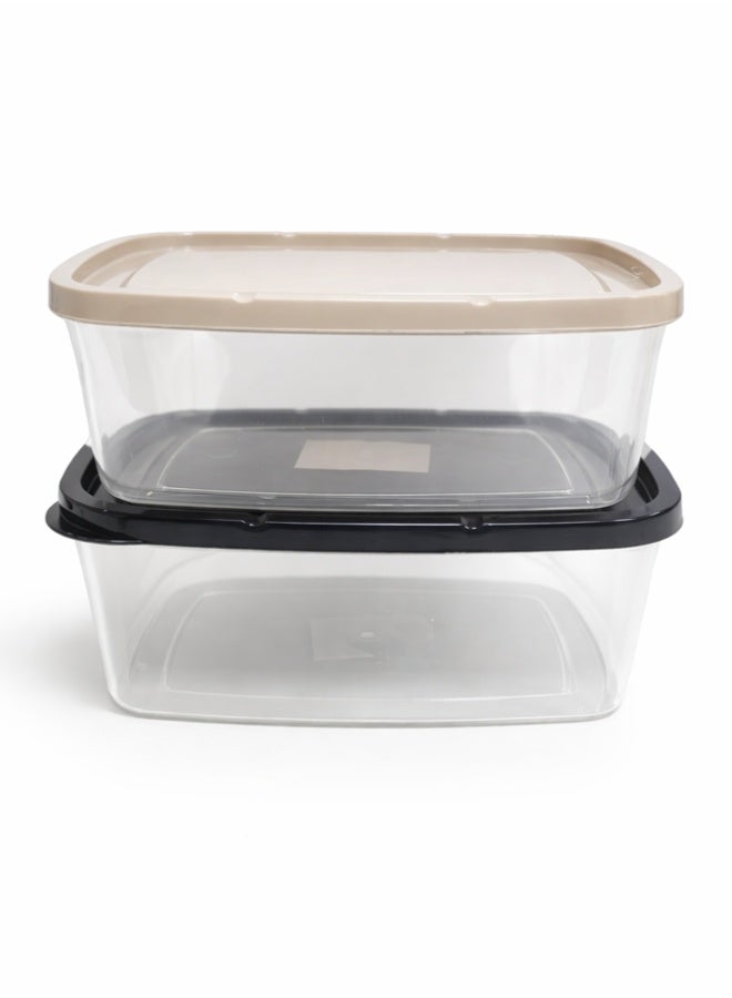 2pc Rectangular Airtight Food Storage Set – Stackable Meal Prep Containers – Leak-Proof Clear Plastic Bins with Neutral Tan & Black Lids - Image 1