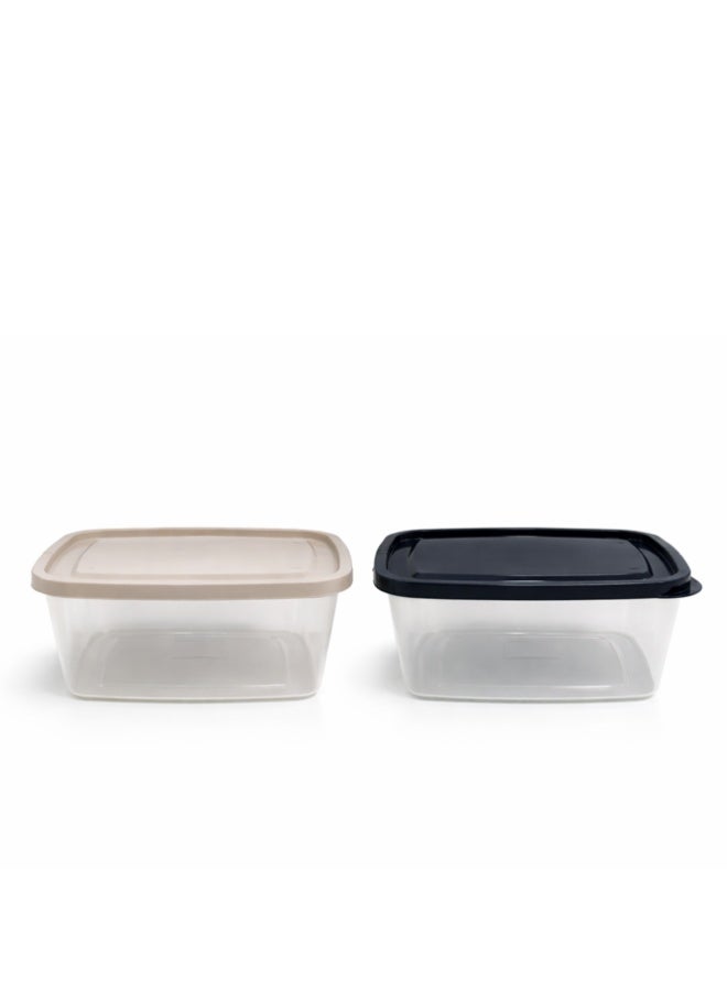 2pc Rectangular Airtight Food Storage Set – Stackable Meal Prep Containers – Leak-Proof Clear Plastic Bins with Neutral Tan & Black Lids - Image 3