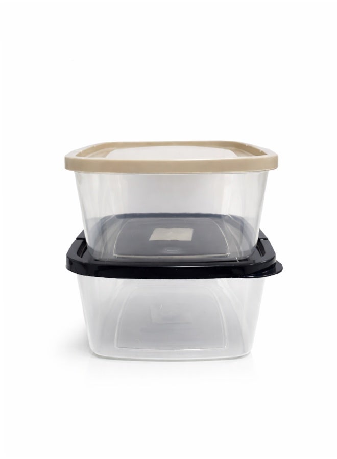 2pc Rectangular Airtight Food Storage Set – Stackable Meal Prep Containers – Leak-Proof Clear Plastic Bins with Neutral Tan & Black Lids - Image 2