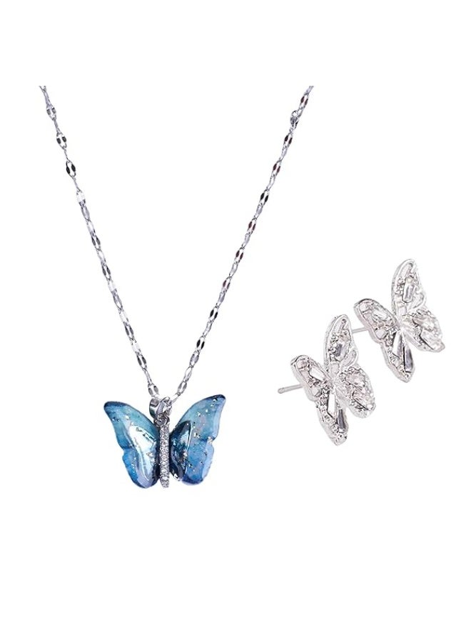 سالتي طقم قلادة وأقراط على شكل فراشة عاطفية معجبة بالتلطيخ من سالتي للنساء | سلسلة أنيقة | أحدث إكسسوارات المجوهرات | مجوهرات بسيطة | الجديد للهدايا - Image 1