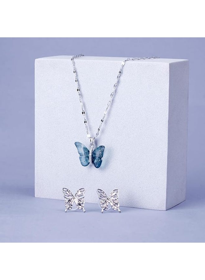 سالتي طقم قلادة وأقراط على شكل فراشة عاطفية معجبة بالتلطيخ من سالتي للنساء | سلسلة أنيقة | أحدث إكسسوارات المجوهرات | مجوهرات بسيطة | الجديد للهدايا - Image 3