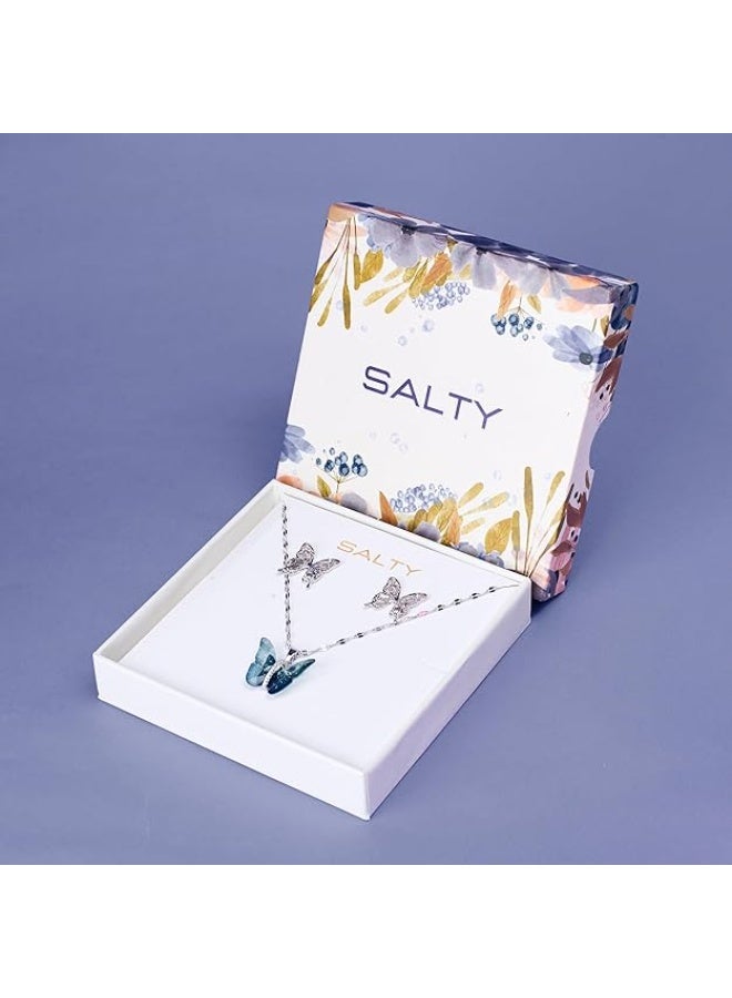 سالتي طقم قلادة وأقراط على شكل فراشة عاطفية معجبة بالتلطيخ من سالتي للنساء | سلسلة أنيقة | أحدث إكسسوارات المجوهرات | مجوهرات بسيطة | الجديد للهدايا - Image 2