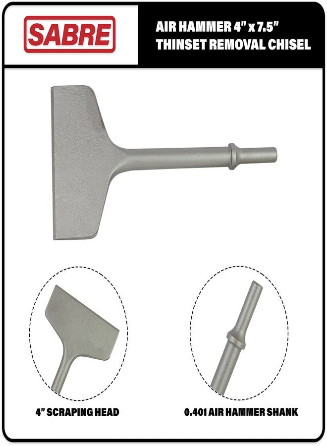 Sabre Tools 4 Inch x 7.5 Inch Air Hammer Chisel Bit for Thinset Removal, Thinset Scaling, Tile Removal, Pneumatic Chisel, 0.401 Shank - Image 3