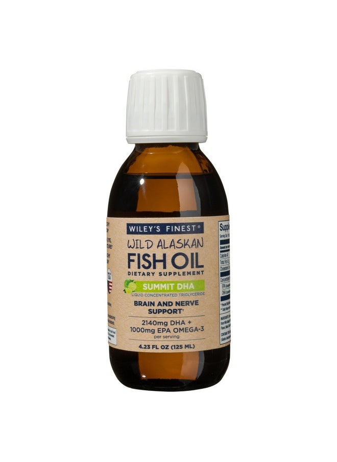 وايليز فاينست زيت السمك البري الألاسكي من Wiley's Finest Summit DHA Liquid - 2140 مجم من DHA و460 مجم من أحماض أوميجا 3 الدهنية من حمض إيكوسابنتينويك - مكمل سائل بنكهة الحمضيات - 4.23 أونصة (25 وجبة)  - Image 1