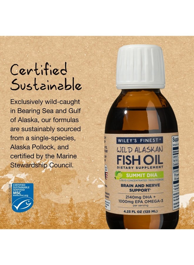 وايليز فاينست زيت السمك البري الألاسكي من Wiley's Finest Summit DHA Liquid - 2140 مجم من DHA و460 مجم من أحماض أوميجا 3 الدهنية من حمض إيكوسابنتينويك - مكمل سائل بنكهة الحمضيات - 4.23 أونصة (25 وجبة)  - Image 4