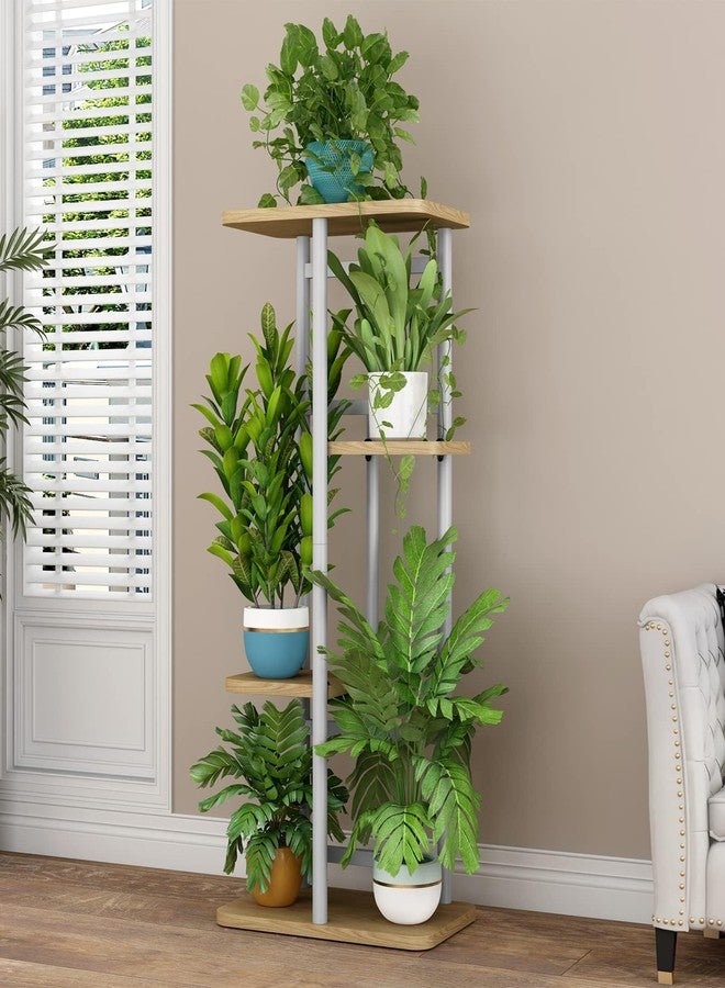 LINZINAR Plant Stand 4 Tier 5 Potted Indoor Plant Shelf Multiple Stands for Garden Corner Balcony Living Room (4 Tier 5 Potted, White) - Image 3
