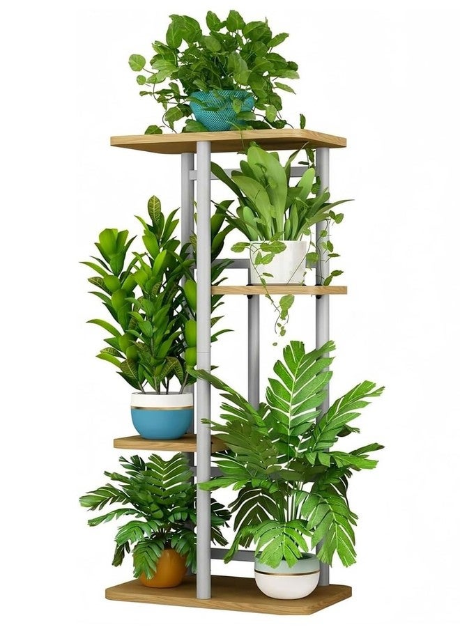 LINZINAR Plant Stand 4 Tier 5 Potted Indoor Plant Shelf Multiple Stands for Garden Corner Balcony Living Room (4 Tier 5 Potted, White) - Image 1