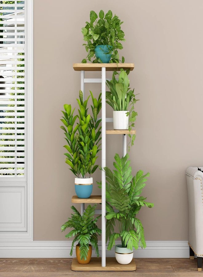 LINZINAR Plant Stand 4 Tier 5 Potted Indoor Plant Shelf Multiple Stands for Garden Corner Balcony Living Room (4 Tier 5 Potted, White) - Image 2