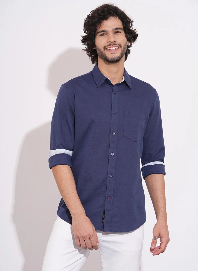 بيينغ هيومان Slim Fit Spread Collar Long Sleeves Cotton Linen Casual Shirt