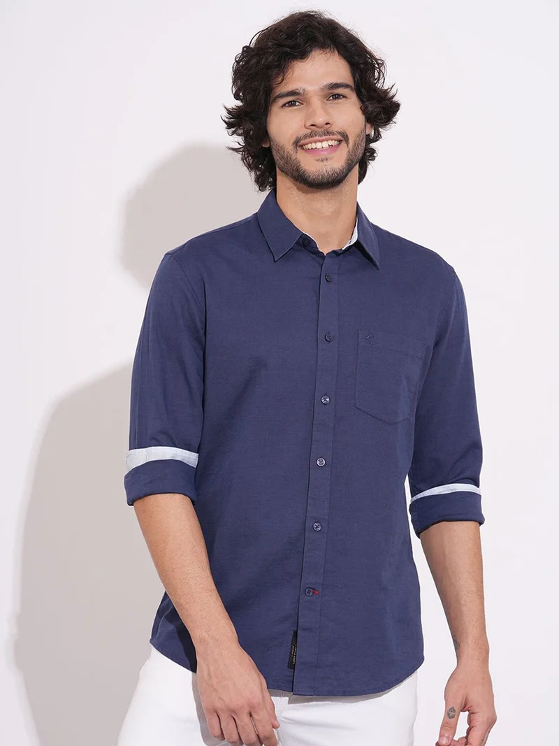 Being Human Slim Fit Spread Collar Long Sleeves Cotton Linen Casual Shirt