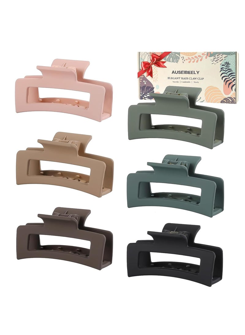 Auseibeely 6 Pack Square Claw Clips for Women Girls 35 Medium Nonslip Rectangular Matte Claws Strong Jumbo Hair Styling Accessories for Thin Hair Light Green 
