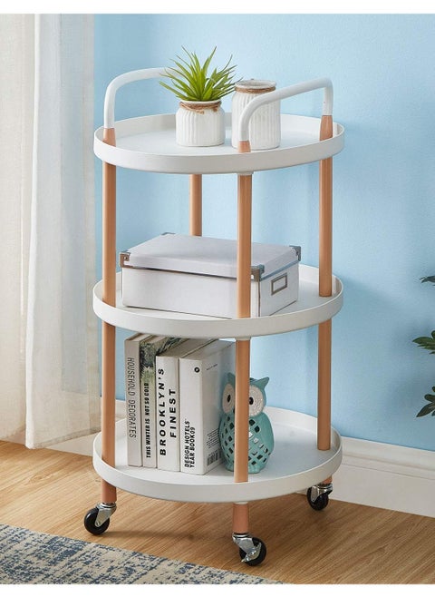 Serving cart with 3 circular shelves on wheels