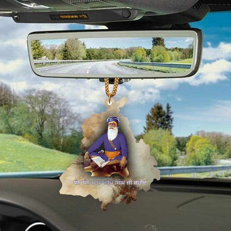 ART END ARTEND car Hanging Ornament Photo Punjab Map Baba Deep Singh Ji Sikh Religious City Name car Hanging Accessories (PBBDS-127) - Image 2