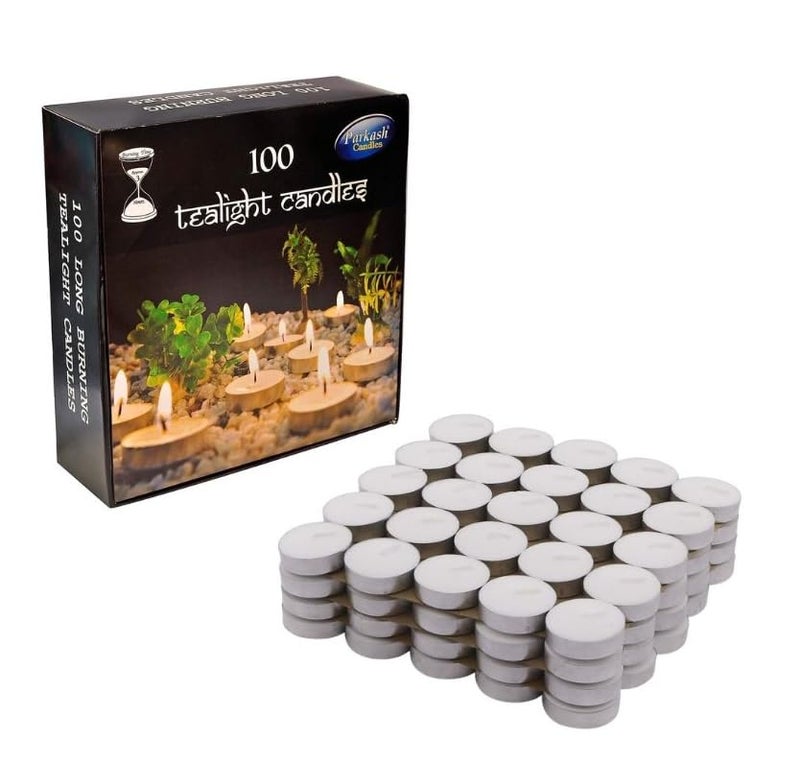 PROSPERRO LUMO Parrafin Wax Tea Lights Set of 100 Unscented White 20 X 20 x 45 cm 3Hr CD 103