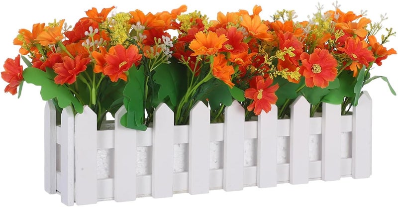 Lifelike Artificial Chrysanthemum Flowers Potted Plant with Fence, Small Fake Bonsai for Indoor Outdoor Garden Porch Table Decoration - Image 1