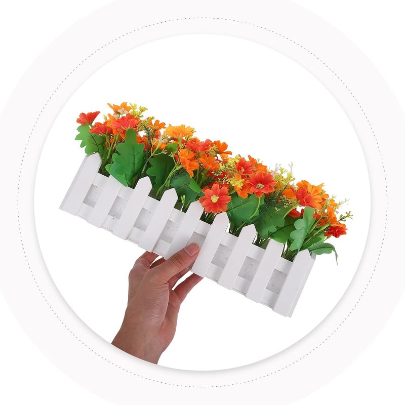 Lifelike Artificial Chrysanthemum Flowers Potted Plant with Fence, Small Fake Bonsai for Indoor Outdoor Garden Porch Table Decoration - Image 4