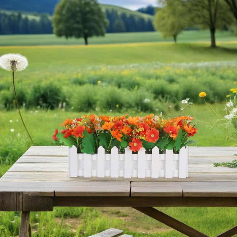 Lifelike Artificial Chrysanthemum Flowers Potted Plant with Fence, Small Fake Bonsai for Indoor Outdoor Garden Porch Table Decoration - Image 5