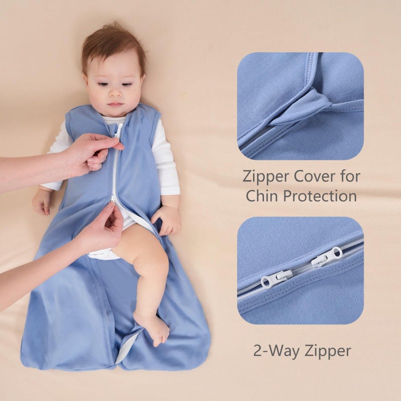 FIEMOL Baby Sleep Sack 12-18 Months, 100% Cotton Sleeping Sack for Newborn and Infant, 3 Pack Baby Wearable Blanket, 0.5 Tog Lightweight Double Zipper Sleep Bag Cyan - Image 3