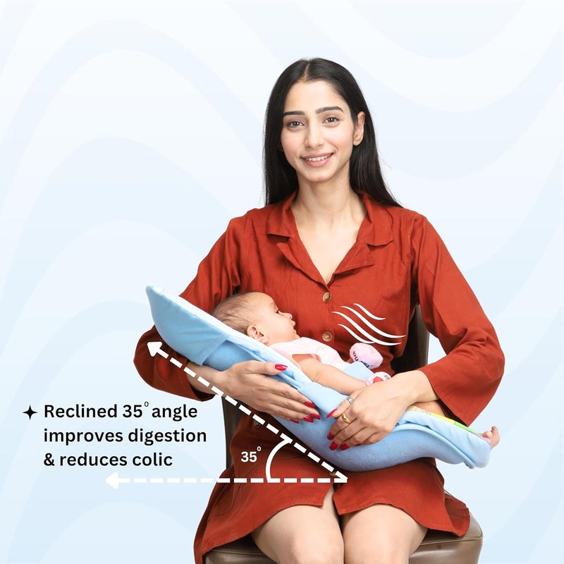 HOOPA وسادة تغذية HOOPA 2 في 1 مع مرتبة قطنية ناعمة (زرقاء) | وسادة رضاعة | حامل رضيع | حديثي الولادة حتى 4 أشهر | دعم كامل للجسم | وسادة للرضاعة | وسادة للأطفال - Image 5