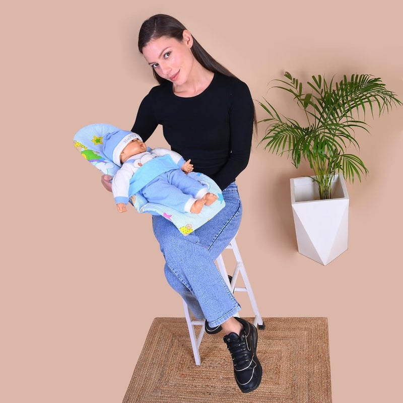 HOOPA وسادة تغذية HOOPA 2 في 1 مع مرتبة قطنية ناعمة (زرقاء) | وسادة رضاعة | حامل رضيع | حديثي الولادة حتى 4 أشهر | دعم كامل للجسم | وسادة للرضاعة | وسادة للأطفال - Image 1