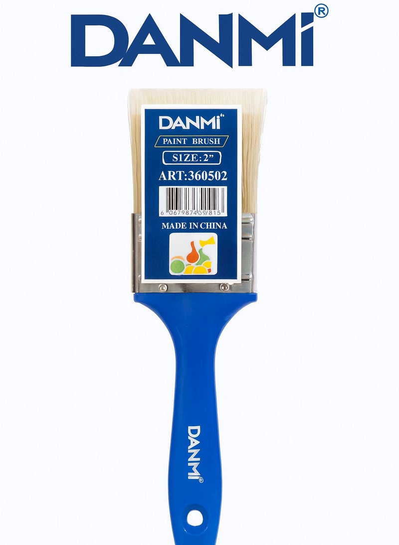 DANMI 2-Piece – DANMI Paint Brushes (3" / 76.2 mm + 2" / 50.8 mm) – Blue Plastic Handles with Metal Ferrules, Dual Rivets – ART:360503 + ART:360502 – Made in China - Image 3