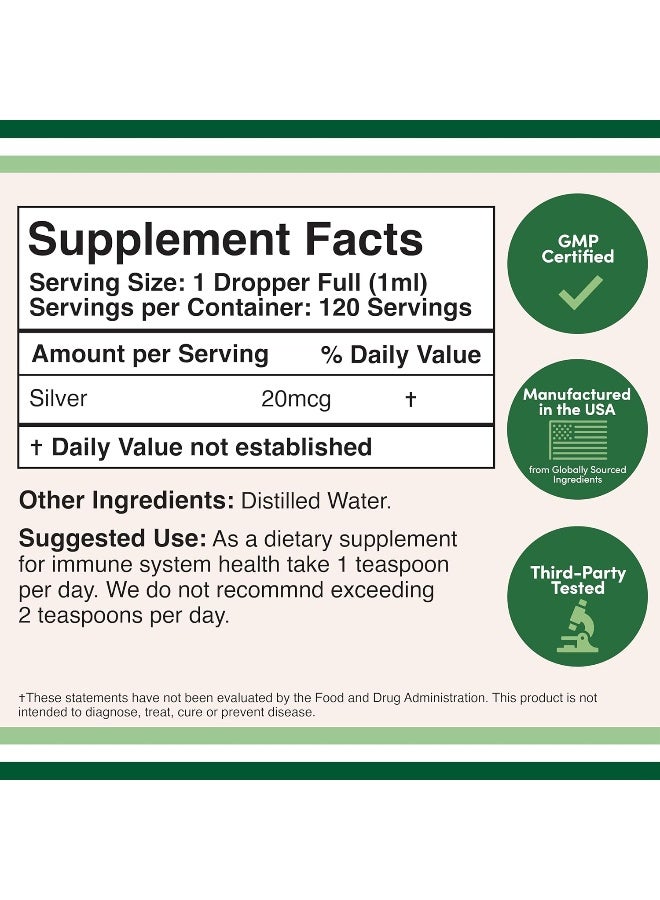 Double Wood Supplements Colloidal Silver Liquid 20 PPM - 4 Fl OZ - Image 2