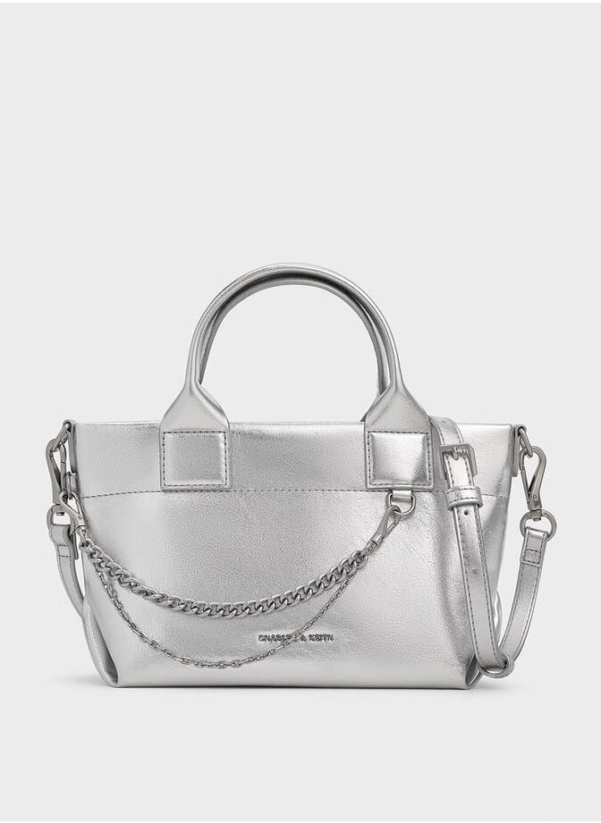 Charles & Keith Atwood Crinkle-Effect Chain-Embellished Tote Bag  - Image 1