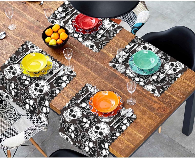 Yibeas Black and White Skull Cloth Napkins Set of 4 Soft Polyester Dinner Napkin for Family Restaurant Weddings Parties 18 x 18 inch - Image 4