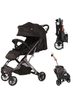 Kidlo K8 Pro 2-Fold Stroller with Flexible Wheels, Safety Barrier and Built-in Mosquito Net for Travel with Children from Newborn to 4 Years in Black