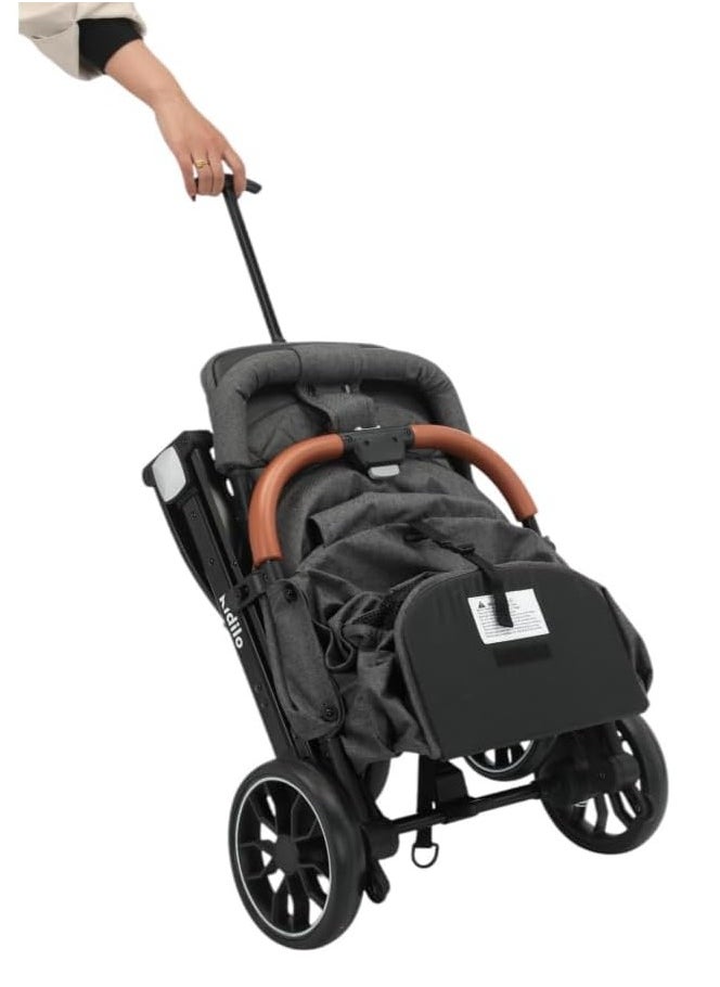 Kidilo Kidlo K8 Pro 2-Fold Stroller with Flexible Wheels, Safety Barrier and Built-in Mosquito Net for Travel with Children from Newborn to 4 Years in Black  - Image 2