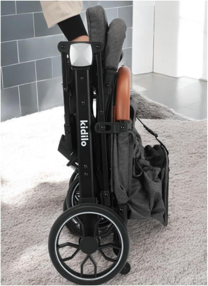 Kidilo Kidlo K8 Pro 2-Fold Stroller with Flexible Wheels, Safety Barrier and Built-in Mosquito Net for Travel with Children from Newborn to 4 Years in Black  - Image 4