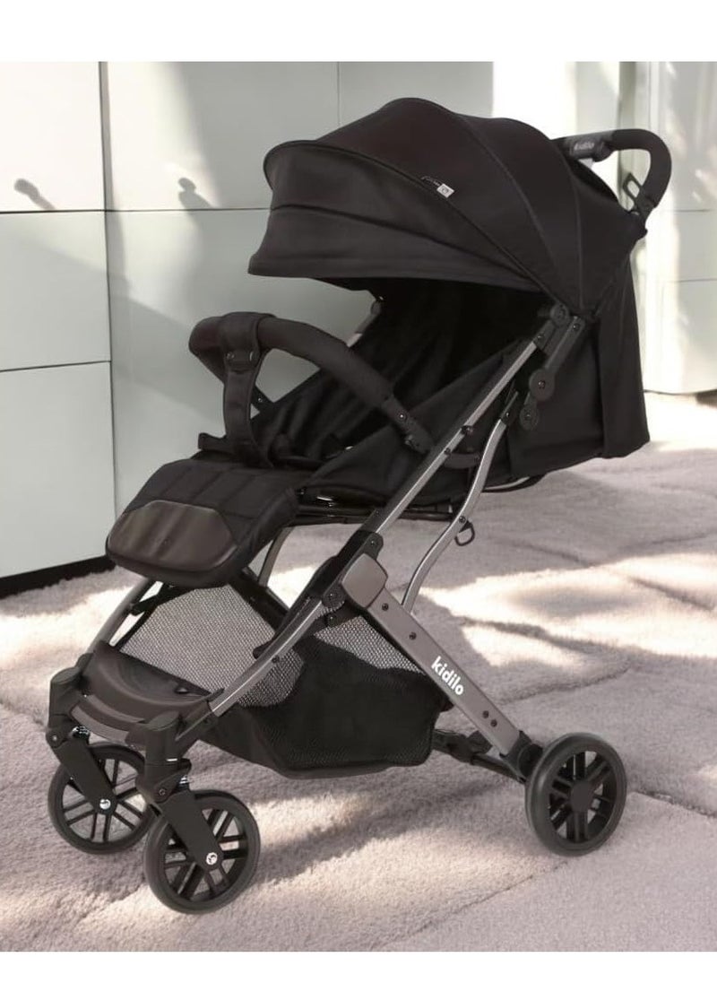 Kidilo Kidlo K8 Pro 2-Fold Stroller with Flexible Wheels, Safety Barrier and Built-in Mosquito Net for Travel with Children from Newborn to 4 Years in Black  - Image 3