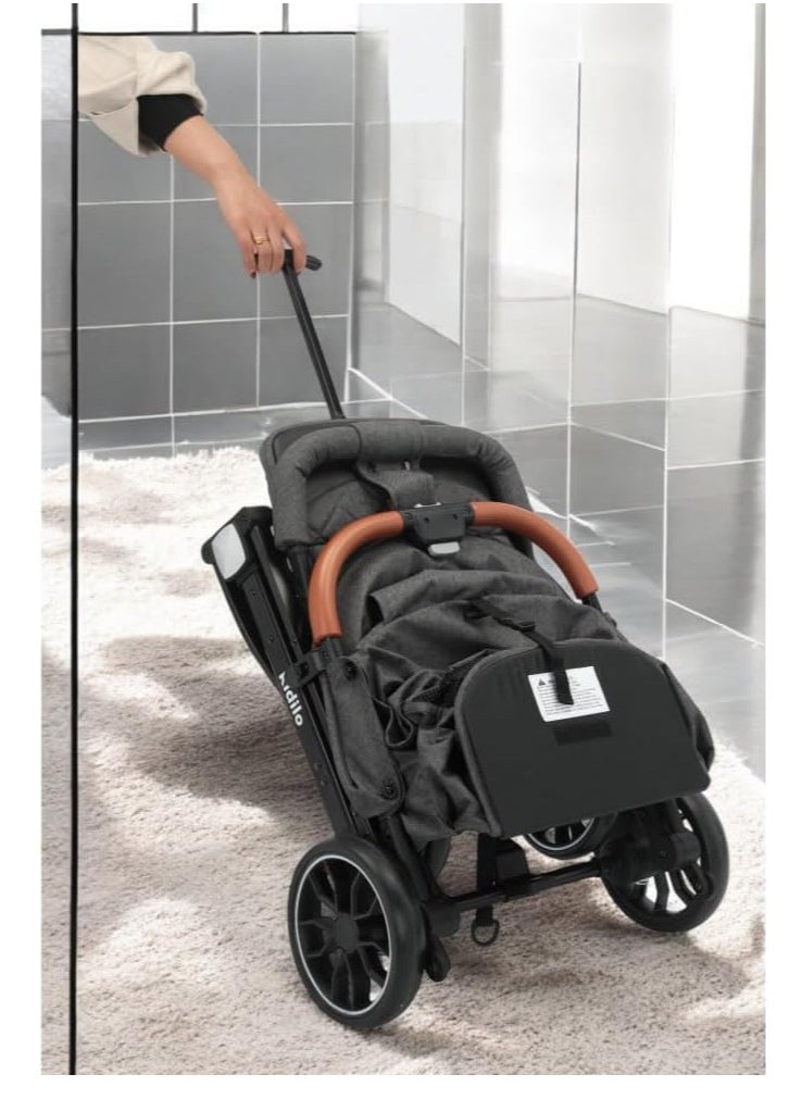 Kidilo Kidlo K8 Pro 2-Fold Stroller with Flexible Wheels, Safety Barrier and Built-in Mosquito Net for Travel with Children from Newborn to 4 Years in Black  - Image 5