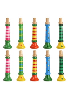 Generic 10 Pieces Small Wooden Trumpet, Colorful Piccolo Flute for Kids Musical Instruments for Children, Early Education Develop for 3+ Year Age, Boys Girls, School (Random Colors)  - Image 1