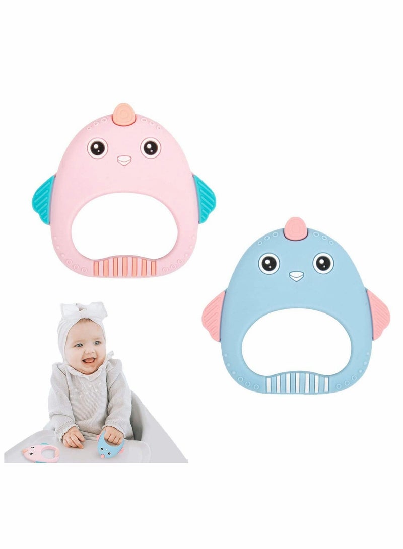 SYOSI 2 Pack Silicone Baby Teething Toys Organic Teether Soft Safe Chewable Baby Teethers Pain Relief Toy BPA Free, for Natural Brain Development, for Little Boy and Girl - Image 1